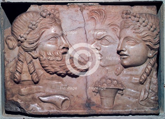 Roman marble relief of dramatic masks. Artist: Unknown