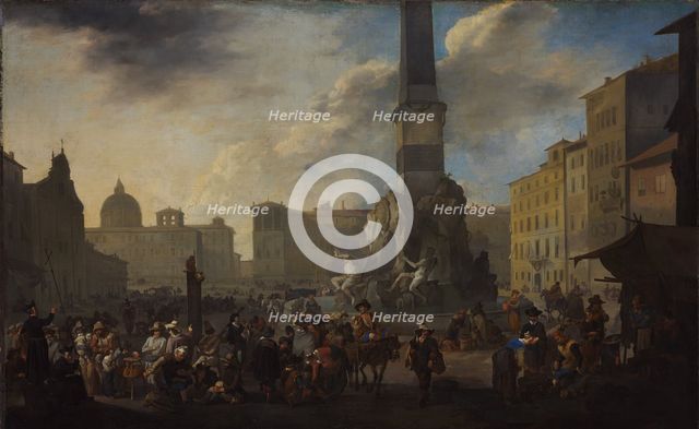 Roman Market Scene in the Piazza Navona, c1657-1658. Creator: Johannes Lingelbach.