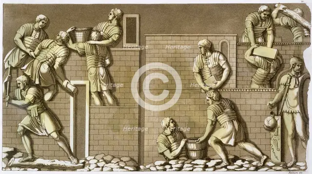 Roman soldiers building a fort, (c1820-1839). Creator: Vittorio Raineri.