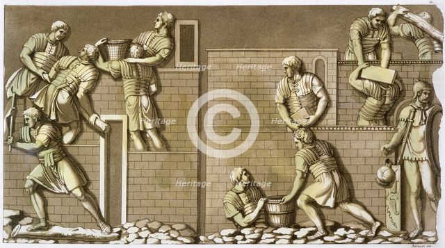 Roman soldiers building a fort, (c1820-1839). Creator: Vittorio Raineri.
