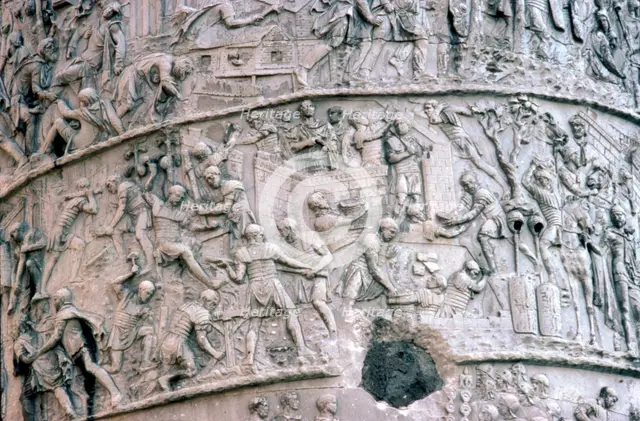 Roman Soldiers building fort in the Dacian Wars,  Trajan's Column, Rome, c2nd century. Artist: Unknown.