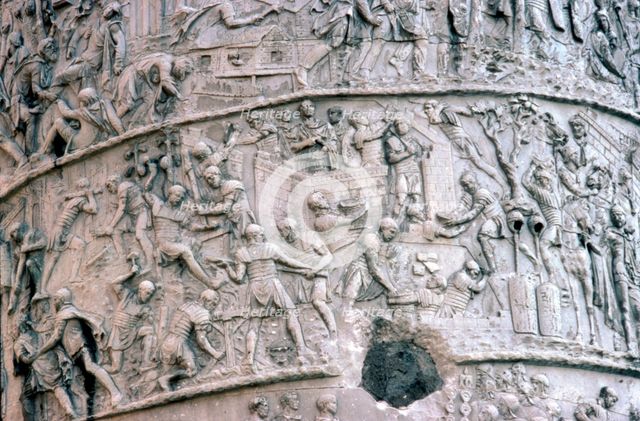 Roman Soldiers building fort in the Dacian Wars,  Trajan's Column, Rome, c2nd century. Artist: Unknown.