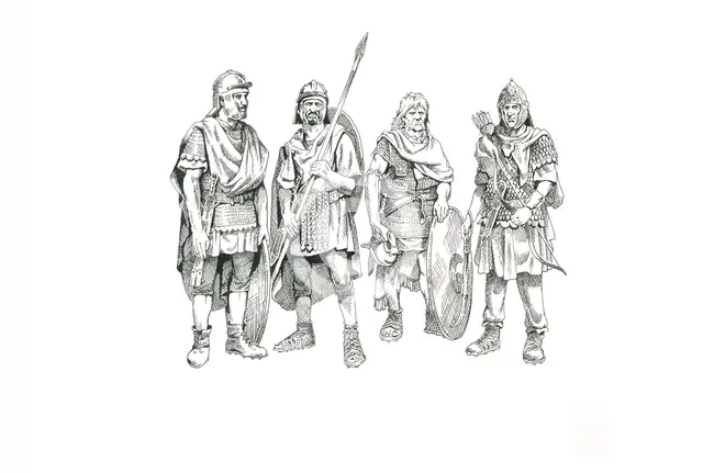 Roman soldiers, c1985-c2000. Artist: Philip Corke.