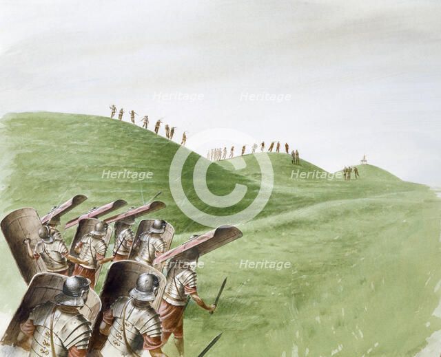 Roman soldiers in battle with Celtic tribes, c1st century, (c1990-2010). Artist: Paul Birkbeck.
