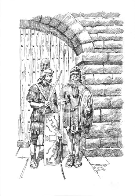 Roman soldiers on sentry duty on Hadrian's Wall, c1985-c2000. Artist: Philip Corke.