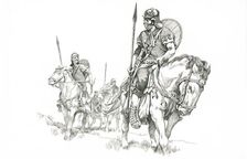 Roman soldiers on patrol near Hadrian's Wall, c1985-c2000. Artist: Philip Corke