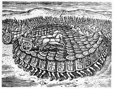 Roman soldiers making a tortoise with their shields, 1605