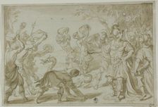 Roman Soldiers Stoning a Serpent, n.d. Creator: Abraham Bloemaert