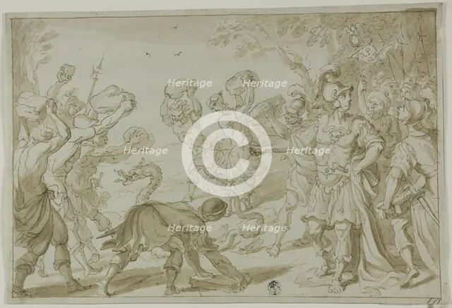 Roman Soldiers Stoning a Serpent, n.d. Creator: Abraham Bloemaert.