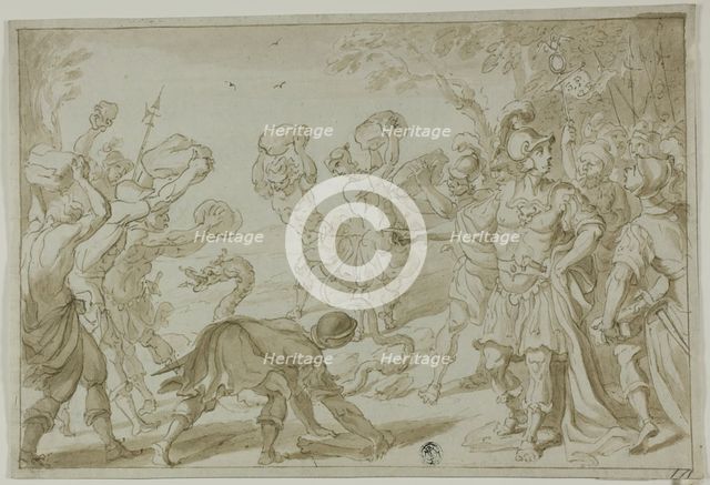 Roman Soldiers Stoning a Serpent, n.d. Creator: Abraham Bloemaert.