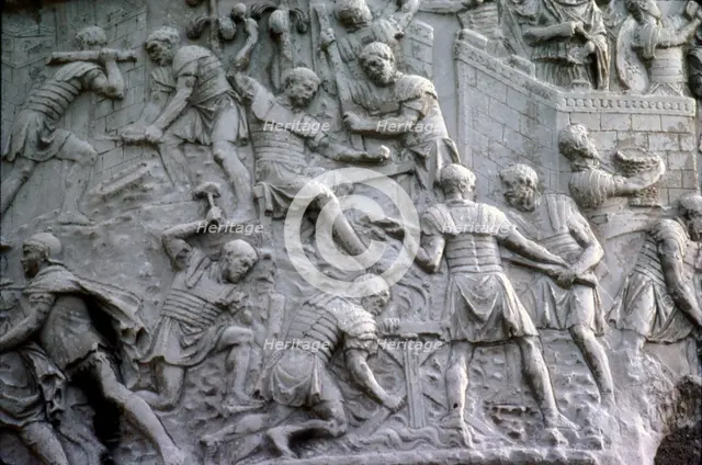 Roman soldiers working on construction, Trajan's Column, Rome, c2nd century. Artist: Unknown.