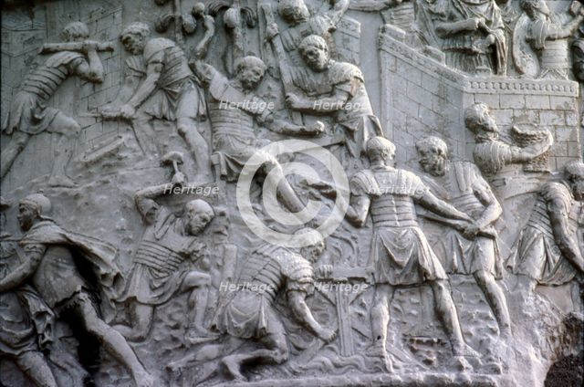 Roman soldiers working on construction, Trajan's Column, Rome, c2nd century. Artist: Unknown.