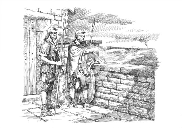 Roman soldiers watching the frontier from Hadrian's Wall, c1985-c2000. Artist: Philip Corke.