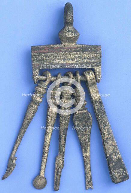 Roman set of implements for plucking hair and manicuring nails. Artist: Unknown