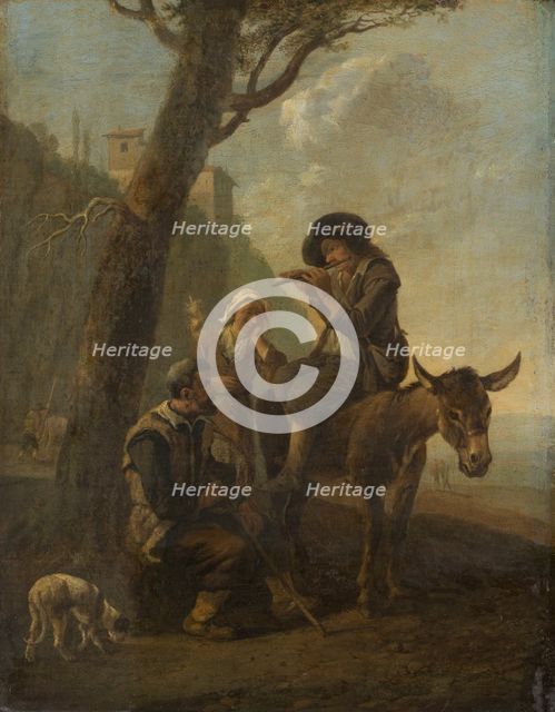 Roman Shepherd Family Resting Beneath a Tree, c1650-1651. Creator: Johannes Lingelbach.