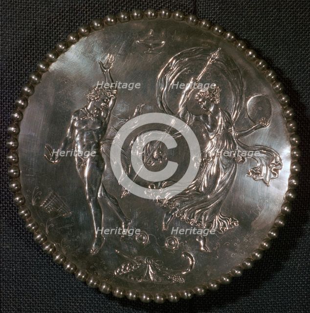 Roman silver platter with Bacchanalian figures from the Mildenhall treasure, 4th century. Artist: Unknown