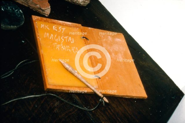 Roman Stylus, (original) and wax tablet, (reconstructed), c2nd century. Artist: Unknown.