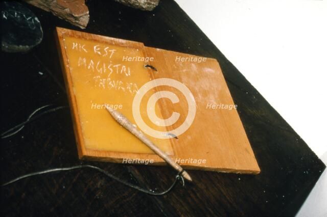 Roman Stylus, (original) and wax tablet, (reconstructed), c2nd century. Artist: Unknown.