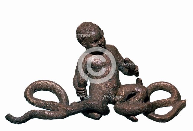 Roman statuette of Hercules strangling two snakes. Artist: Unknown