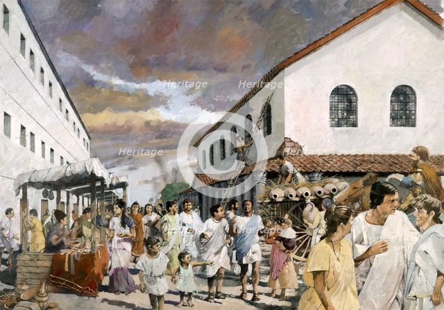 Roman street scene, c2nd century, (1990-2010). Artist: Ivan Lapper.