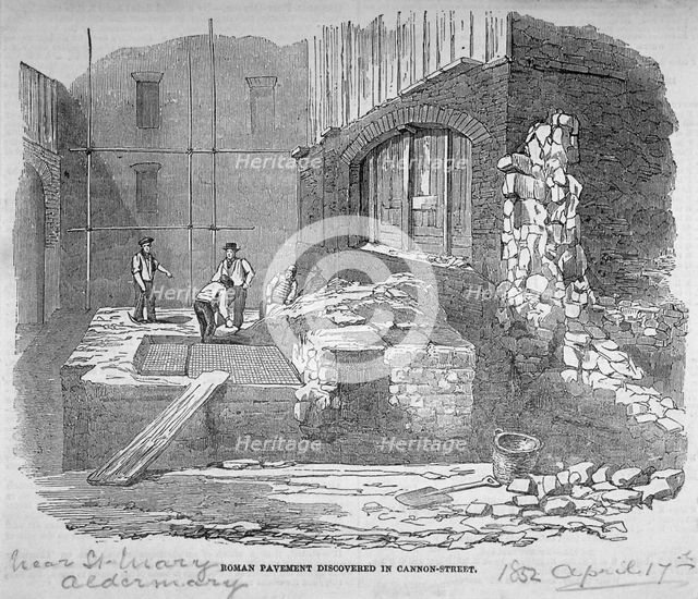 Roman pavement disovered in Cannon Street, City of London, 1852.                                     Artist: Anon