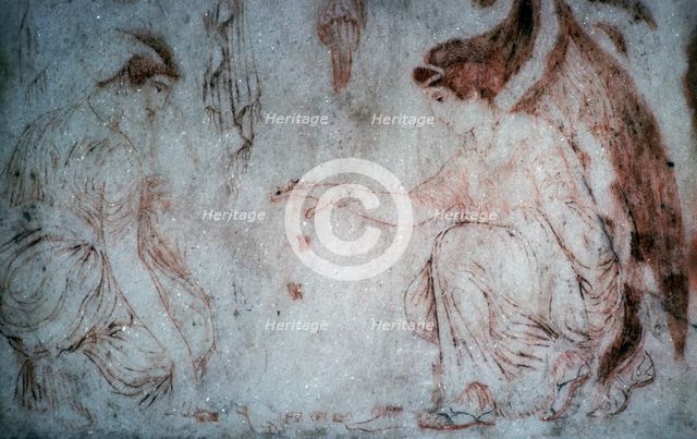 Roman painting on marble of ladies playing knucklebones. Creator: Unknown.