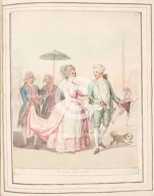 Roman Princess, leaf from 'A Collection of Dresses by David Allan Mostly from Nature', 1776. Creator: David Allan.