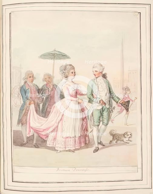 Roman Princess, leaf from 'A Collection of Dresses by David Allan Mostly from Nature', 1776. Creator: David Allan.