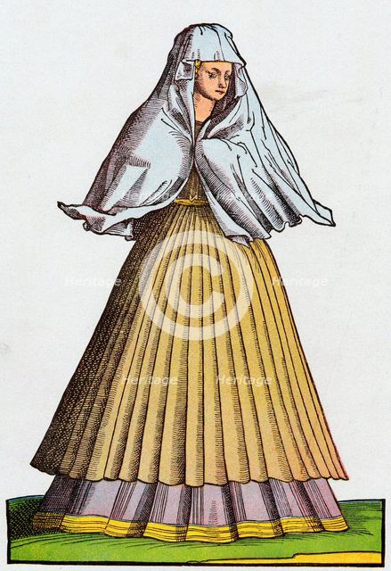 Roman prostitute or courtesan in street dress, 16th century. Artist: Unknown