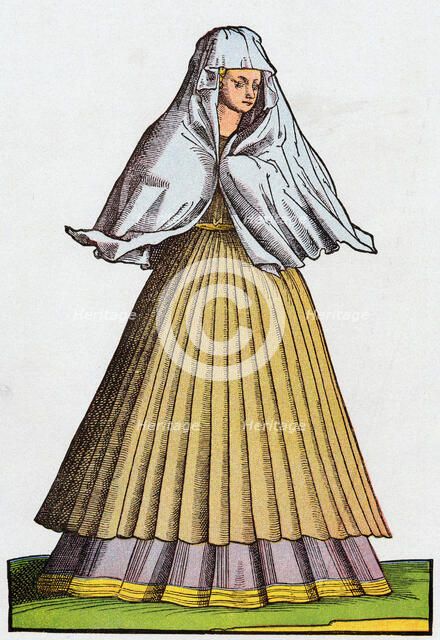 Roman prostitute or courtesan in street dress, 16th century. Artist: Unknown