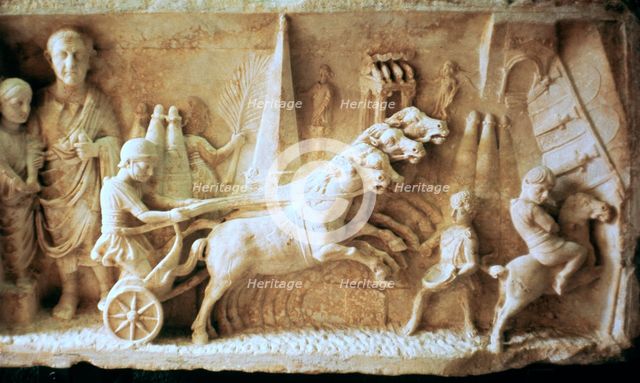 Roman relief of a chariot race. Artist: Unknown