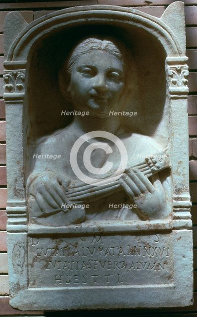 Roman relief of a girl with a lute, 1st century. Artist: Unknown