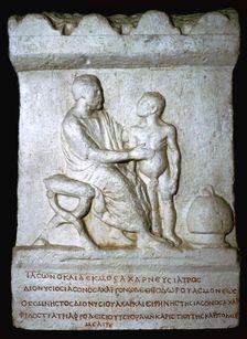 Roman relief of a doctor inspecting a youth