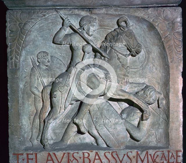 Roman relief of a Roman cavalry officer riding down a barbarian, 5th century. Artist: Unknown
