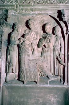 Roman relief of a woman's hair being dressed