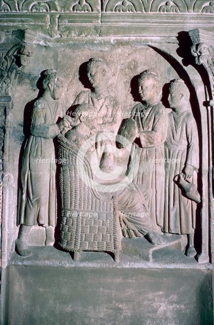 Roman relief of a woman's hair being dressed. Artist: Unknown