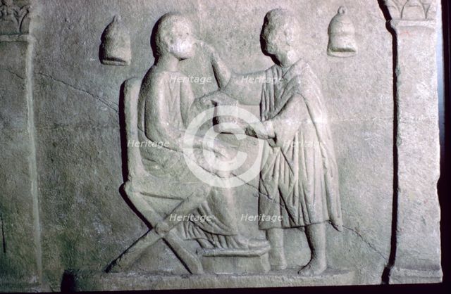 Roman relief of an oculist at work. Artist: Unknown