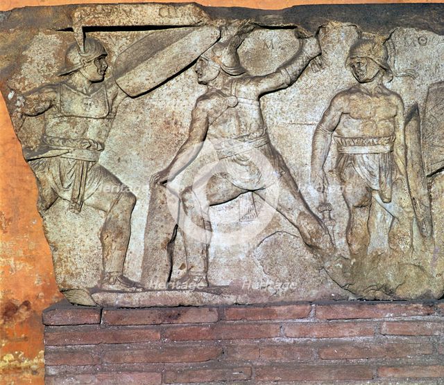 Roman relief of gladiators. Artist: Unknown
