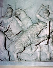 Roman relief of gladiators fighting wild beasts