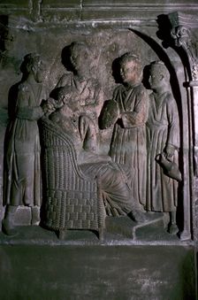 Roman relief of women having their hair dressed, 3rd century