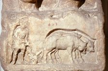 Roman Relief, Ploughing with Oxen, c1st century