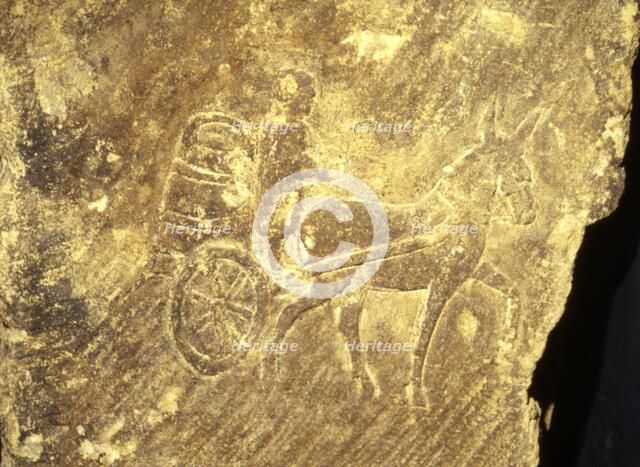 Roman relief Transport of wine barrel by donkey cart, Metz, France, c1st century. Artist: Unknown.