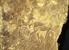 Roman relief Transport of wine barrel by donkey cart, Metz, France, c1st century