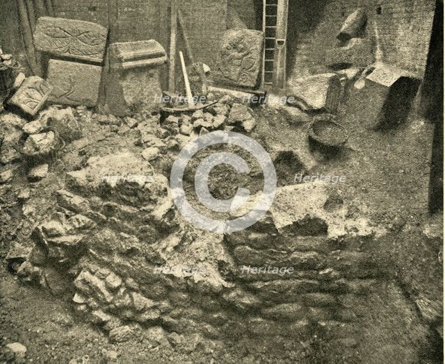 'Roman Remains Found In A Bastion of London Wall', 1908. Artist: Unknown.