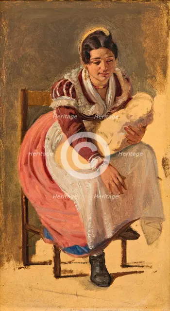 Roman woman with a child. Study for The St. Anthony Feast Day in Rome, c1838. Creator: Wilhelm Marstrand.