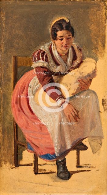 Roman woman with a child. Study for The St. Anthony Feast Day in Rome, c1838. Creator: Wilhelm Marstrand.
