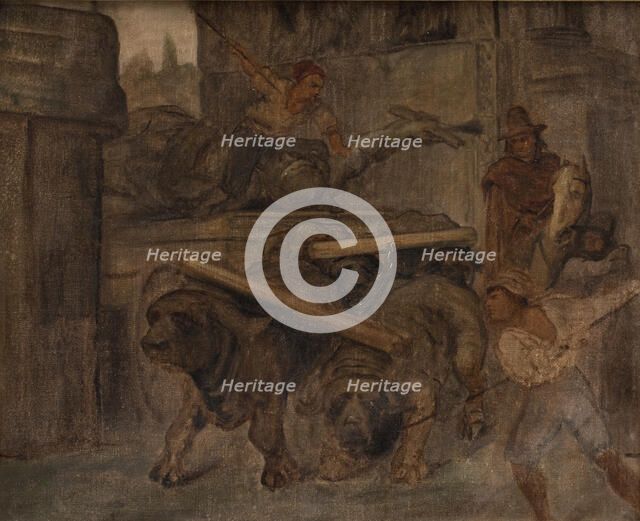 Roman Workmen Transporting an Antique Imperial Statue from the Colosseum through the...1866-1867. Creator: Ludvig Abelin Schou.