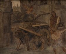 Roman Workmen Transporting an Antique Imperial Statue from the Colosseum through the...1866-1867. Creator: Ludvig Abelin Schou