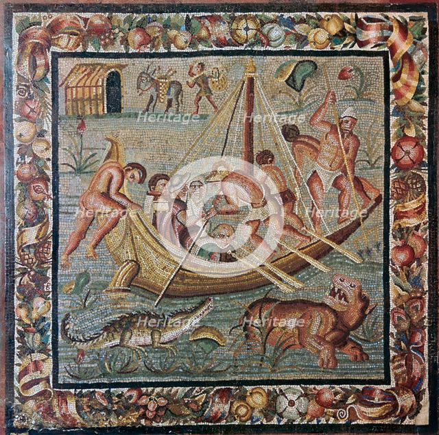 Roman wall mosaic of a ferry-boat, 1st century. Creator: Unknown.