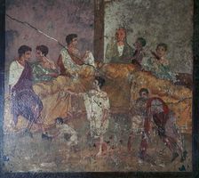 Roman wall-painting of a dinner party. Creator: Unknown